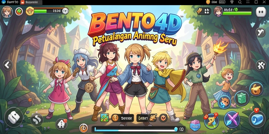 Tampilan gameplay seru dari BENTO4D dengan karakter anime yang menarik.