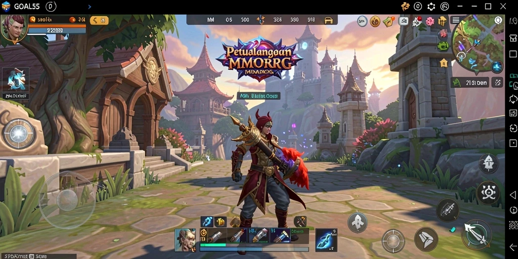 Screenshot gameplay GOAL55 menampilkan pertarungan epik dalam petualangan MMORPG.