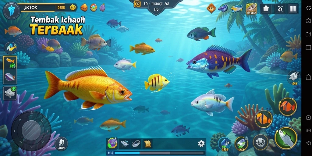 Tampilan gameplay seru JKTOK dengan aksi menangkap ikan.