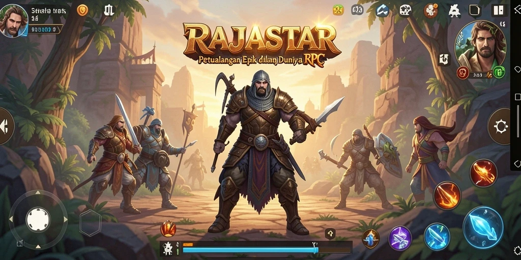 Tampilkan permainan epik di dunia RAJASTAR dengan karakter yang penuh warna.
