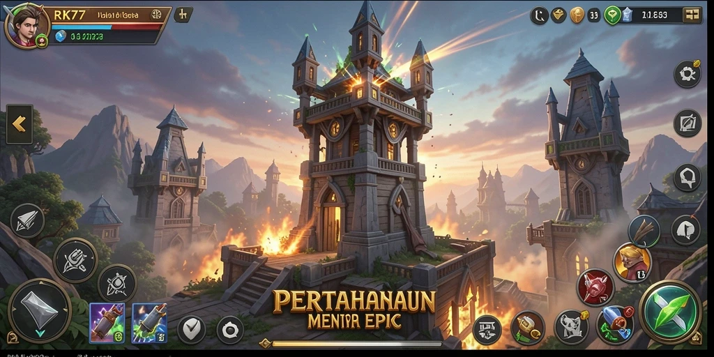Tampilan gameplay menara dalam pertempuran seru di RK77.