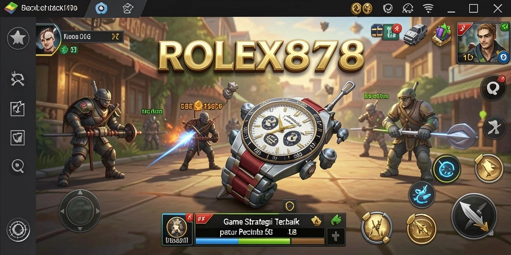 Tampilan gameplay seru dalam ROLEX878 saat membangun kerajaan dan berperang.