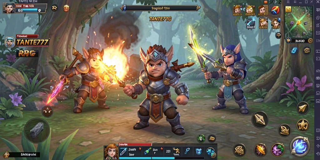 Screenshot gameplay TANTE777 menunjukkan pertarungan epik dalam dunia RPG.